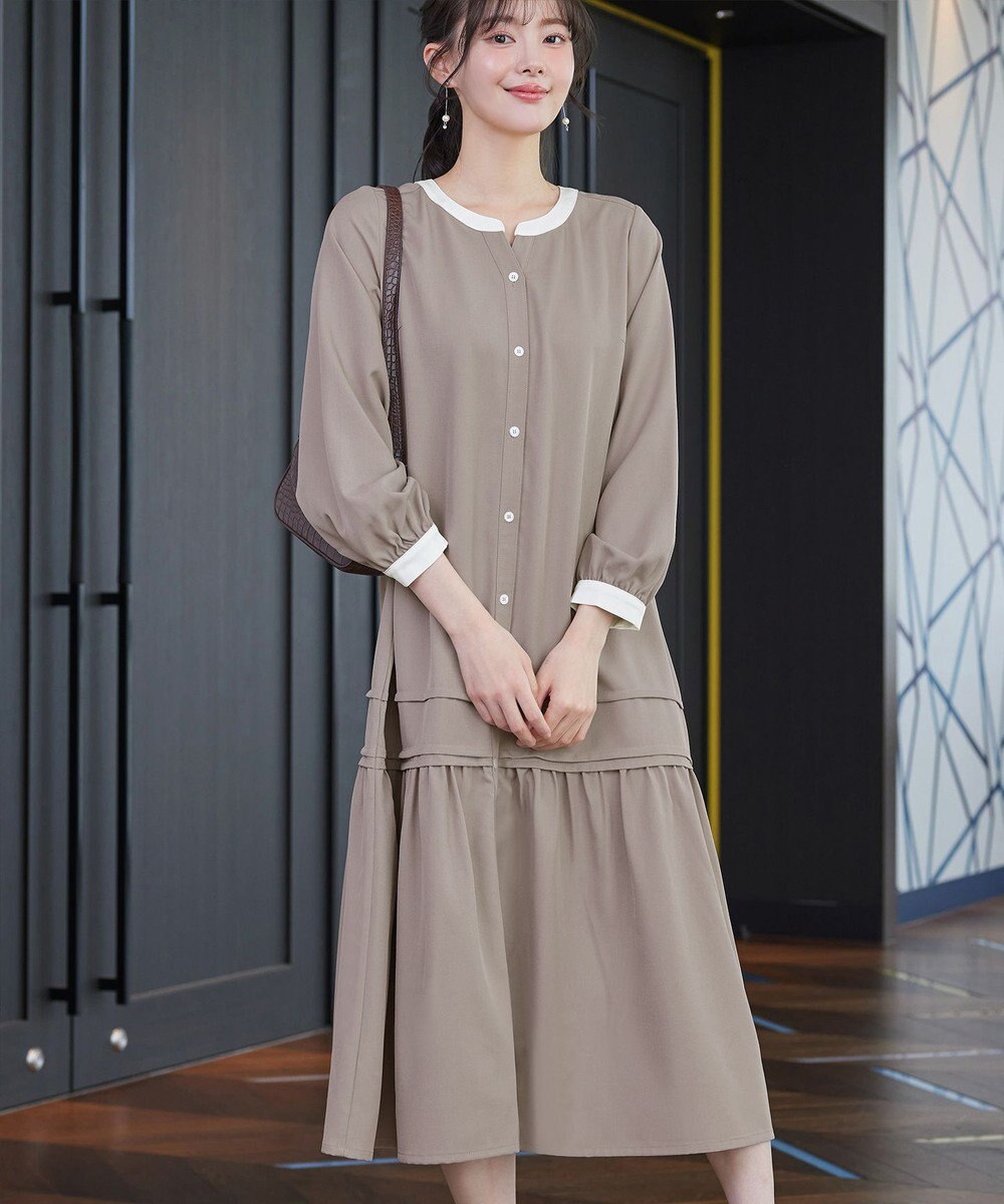 Tiaclasse L ピンタックギャザークレリックシャツワンピース 