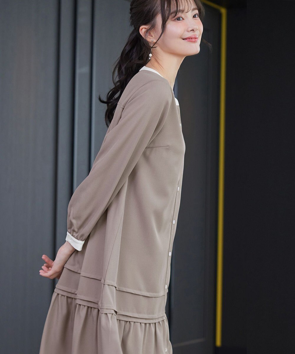 Tiaclasse L ピンタックギャザークレリックシャツワンピース 