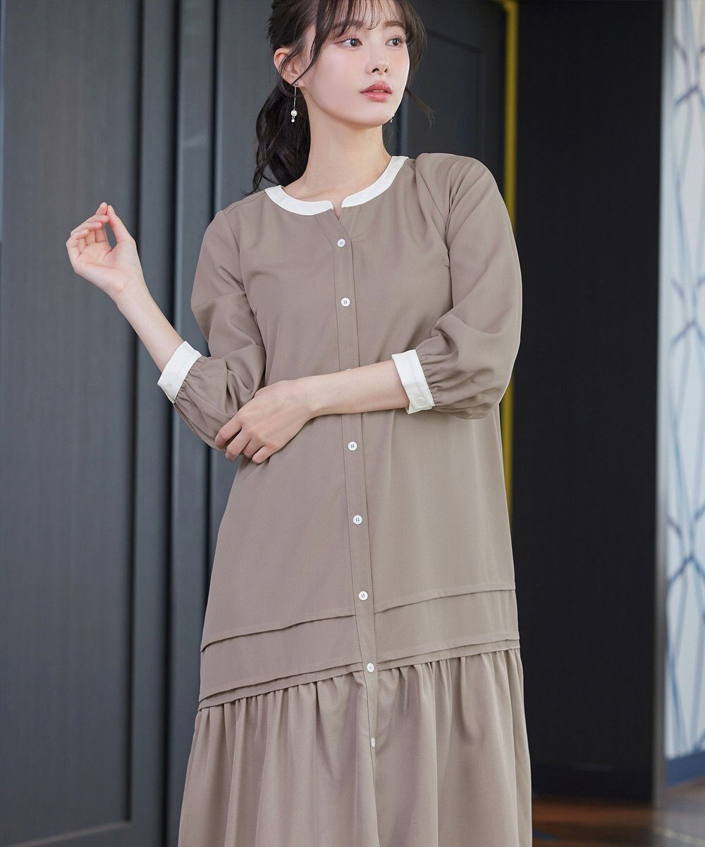 Tiaclasse L ピンタックギャザークレリックシャツワンピース 