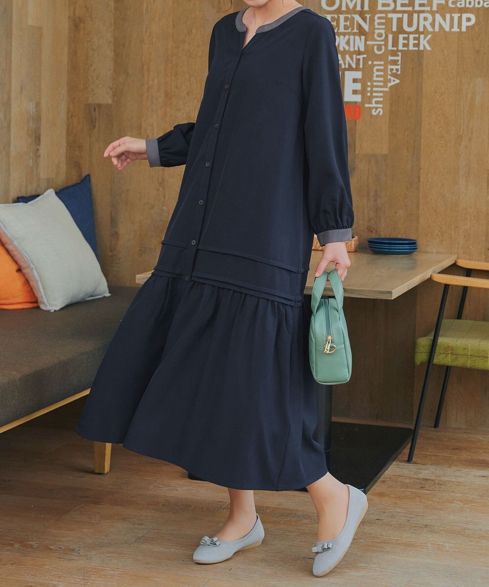 Tiaclasse L ピンタックギャザークレリックシャツワンピース 