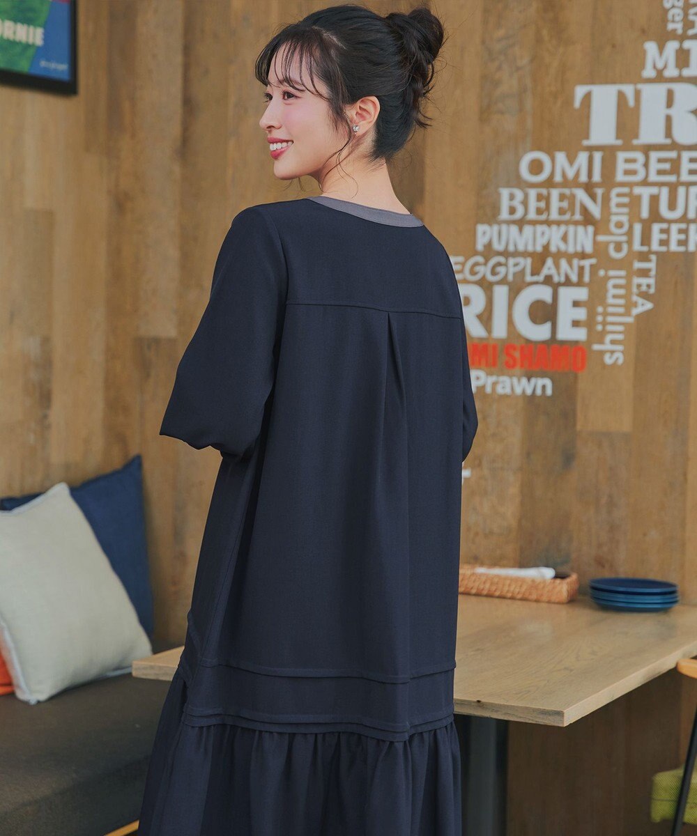 Tiaclasse L ピンタックギャザークレリックシャツワンピース 