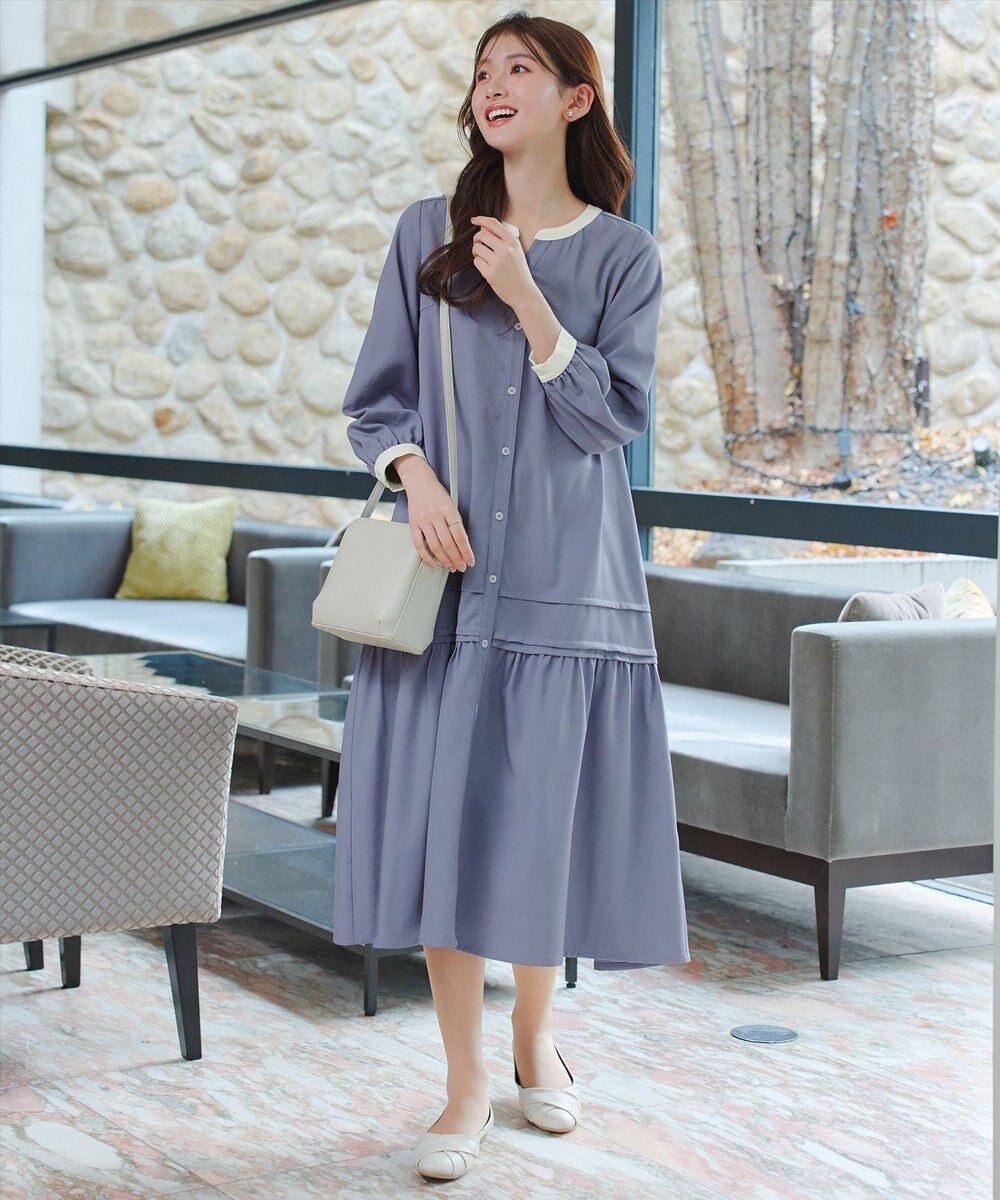 Tiaclasse L ピンタックギャザークレリックシャツワンピース 