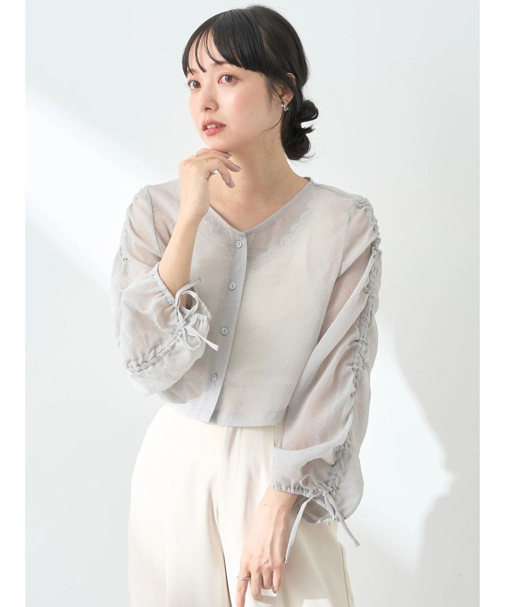 earth music&ecology キラキラシアーギャザーシャツ Light Gray