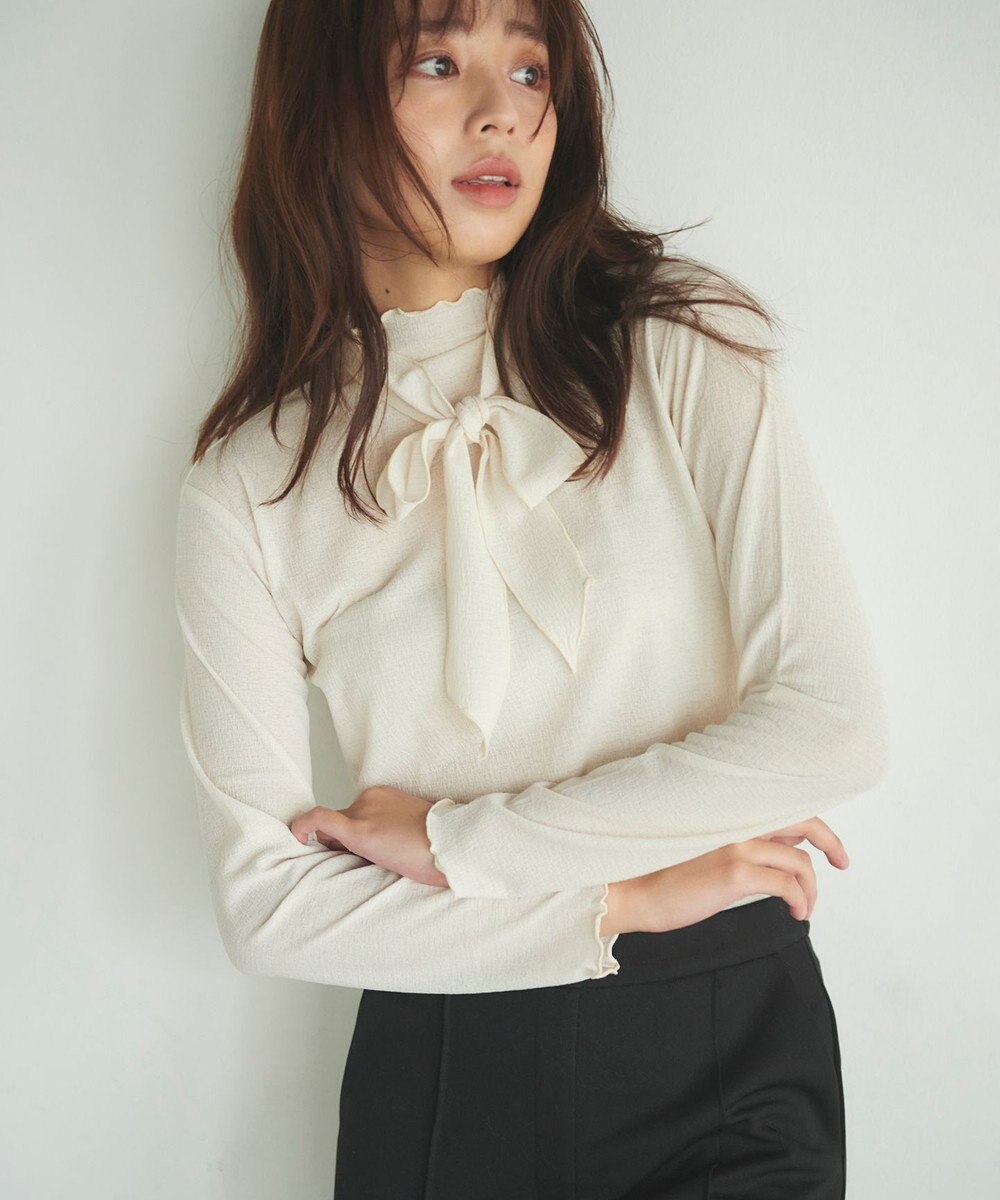 Feroux 【2WAY・洗える】リボンタイシアータートル カットソー 