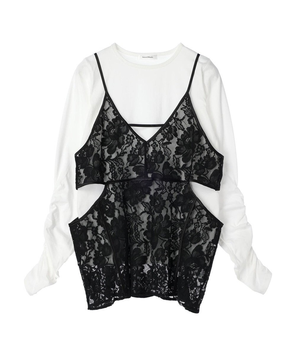 Green Parks AnriettMusee シャーリングスリーブＴシャツ＋レースキャミソールＳＥＴ 