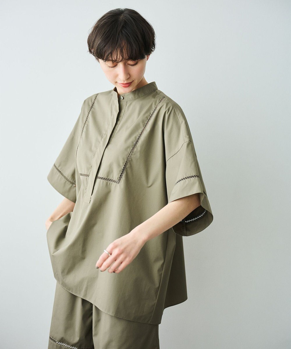 #Newans 【洗える/セットアップ可能】ハシゴレースビブデザインシャツ 