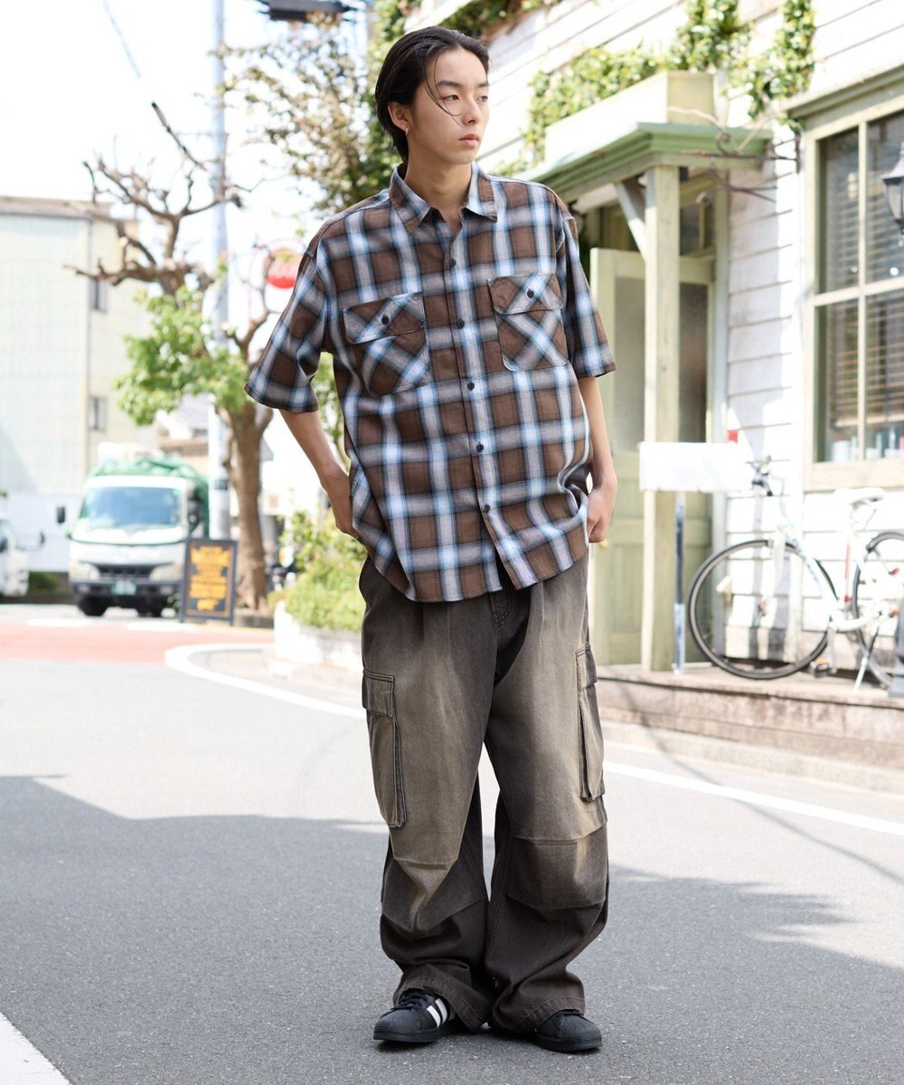 WEGO 【ユニセックス着用ITEM/SMLサイズ展開】オンブレチェックシャツ（SS） 