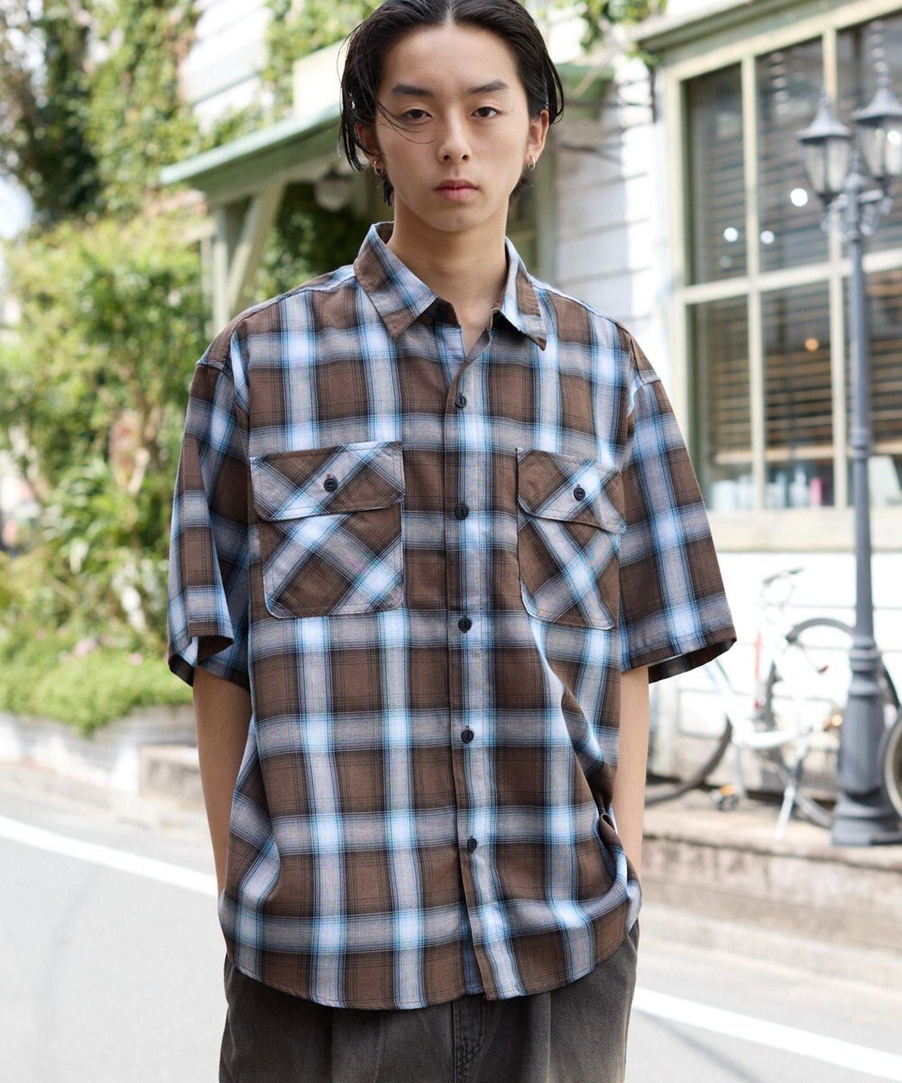 WEGO 【ユニセックス着用ITEM/SMLサイズ展開】オンブレチェックシャツ（SS） 