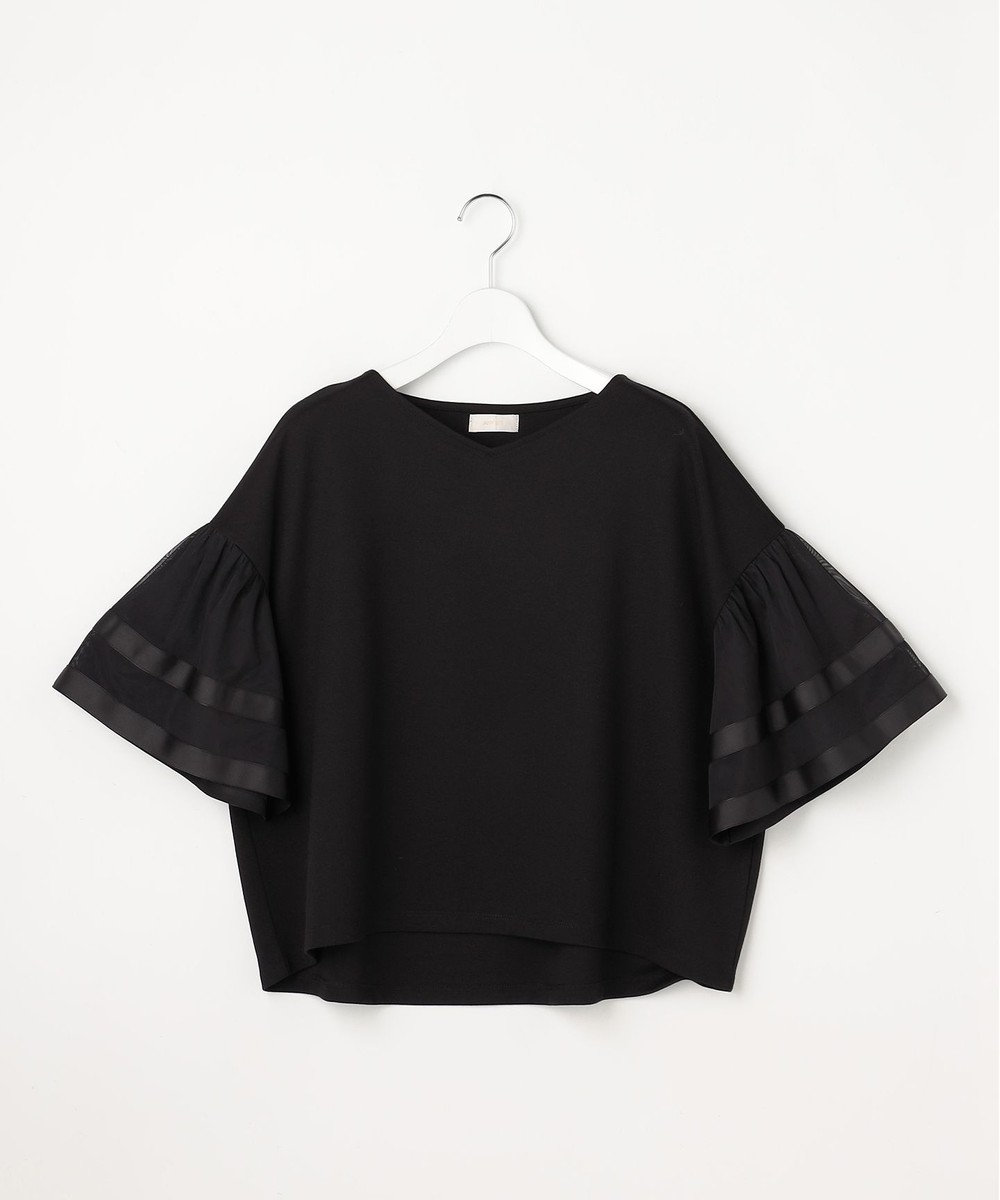 ANY SIS ゆるVネックチュールフリル袖 プルオーバー 