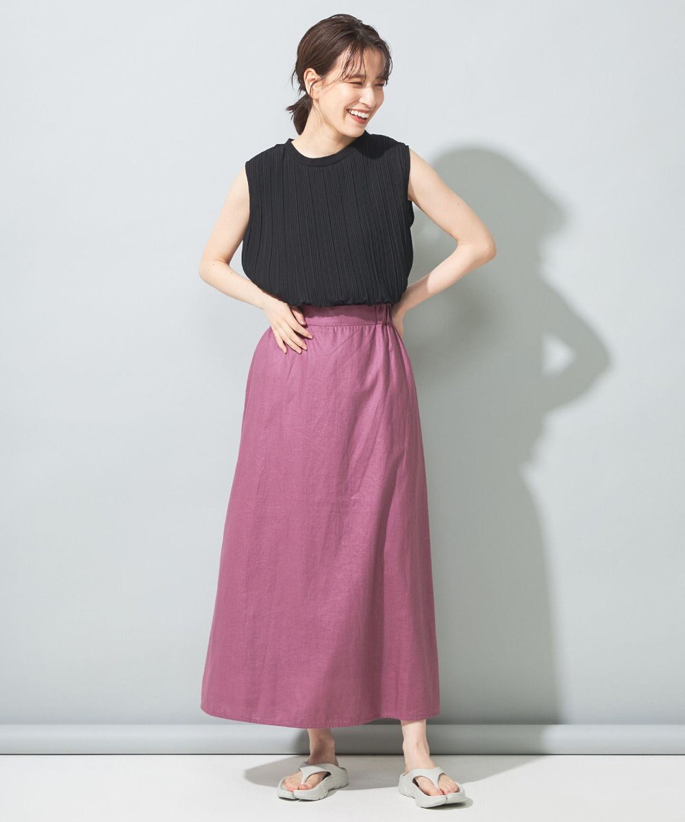 SHARE PARK LADIES 【洗える】リネンレーヨンコーティングウォッシュスカート 