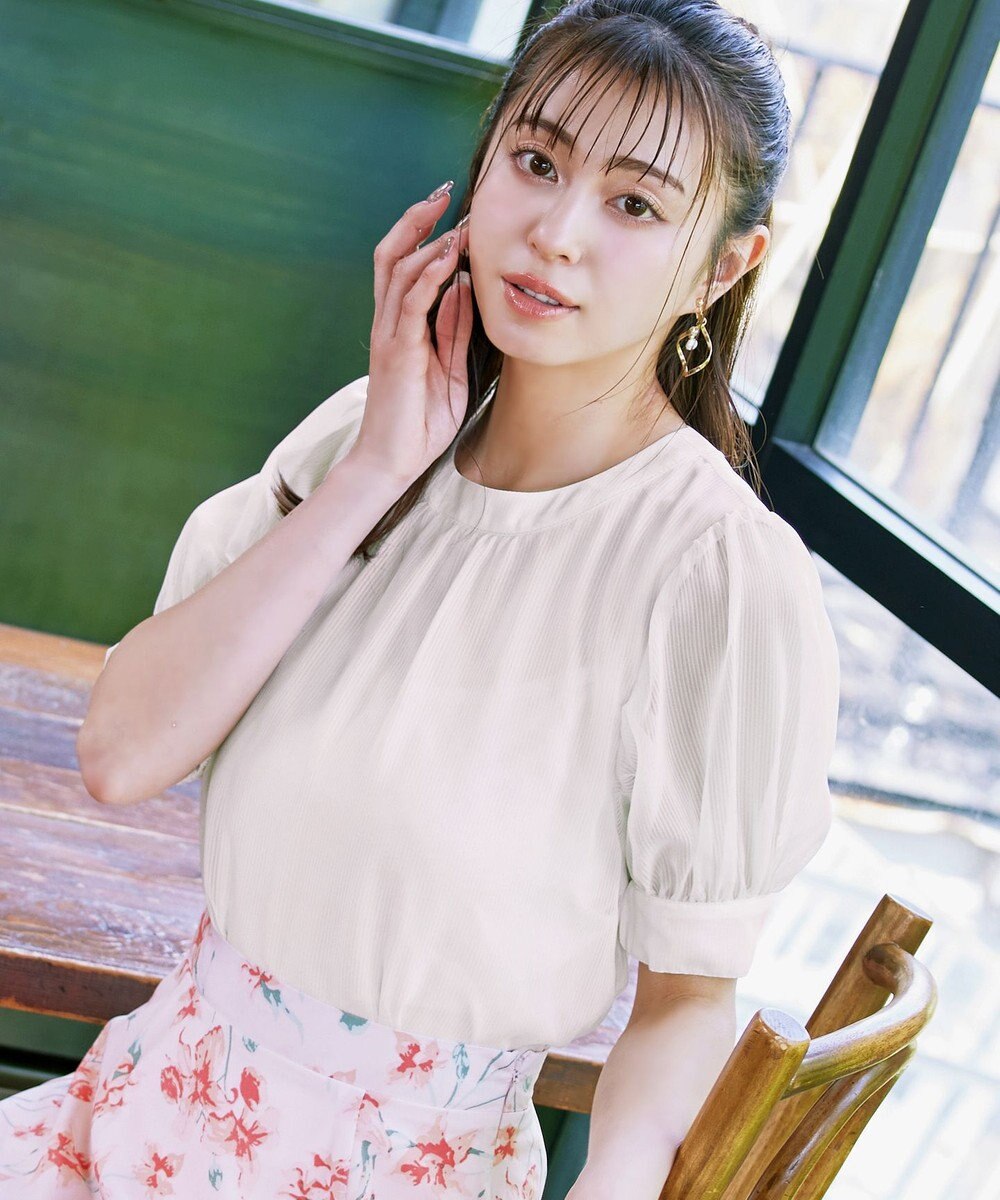 Tiaclasse 【洗える】ドビーシフォンパフスリーブブラウス 