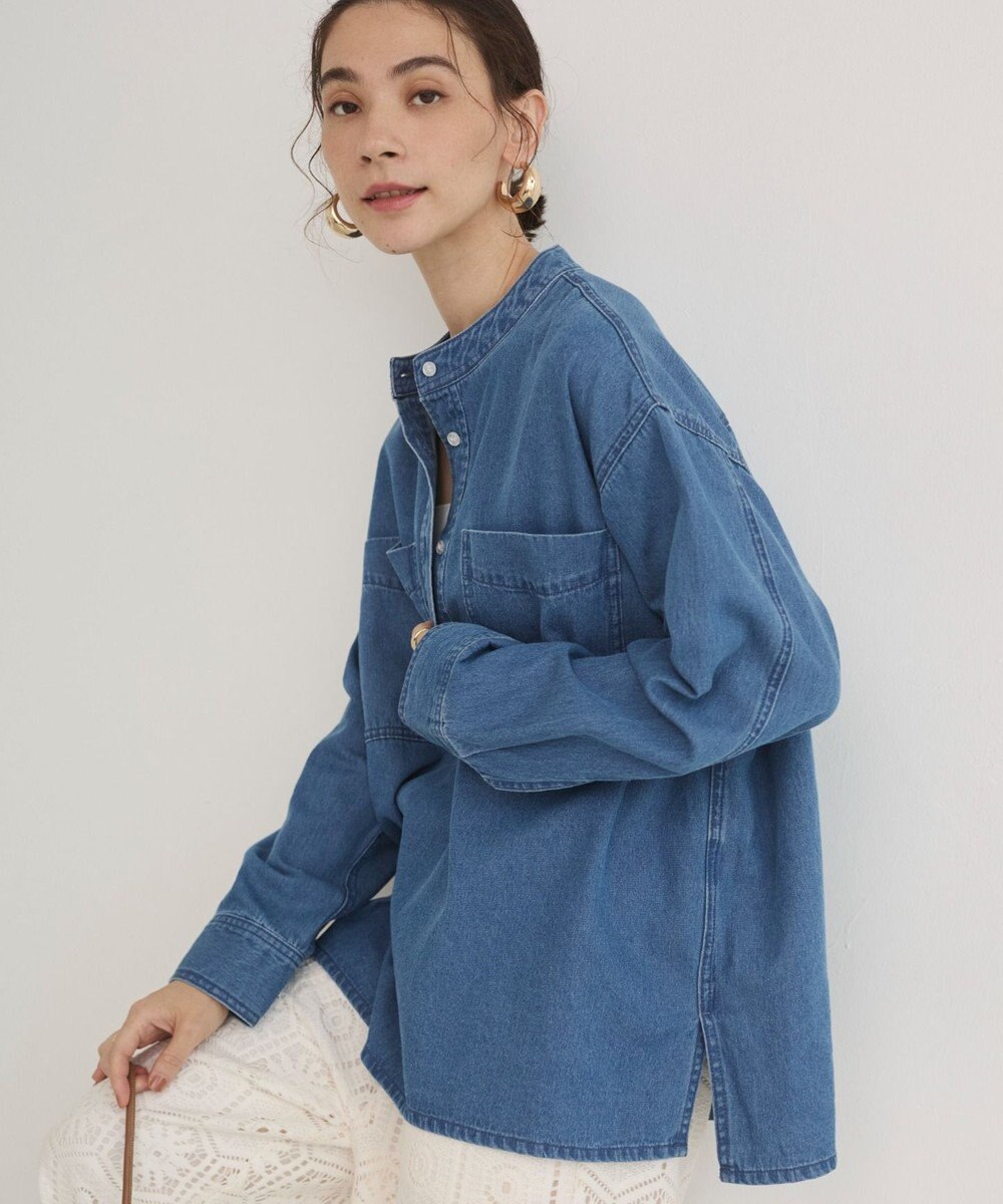 WEGO 【ANGIE VINTAGE】襟が選べる デニム プルオーバー シャツ（バンドカラー/レギュラー） 