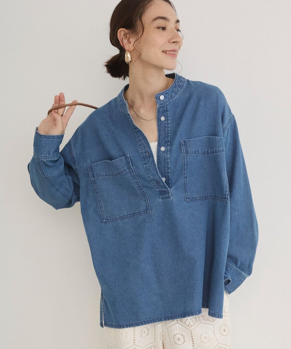 WEGO 【ANGIE VINTAGE】襟が選べる デニム プルオーバー シャツ（バンドカラー/レギュラー） 
