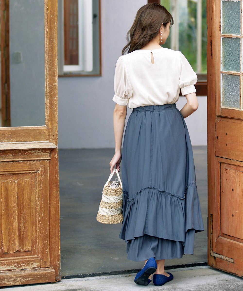 Tiaclasse 【洗える】ドビーシフォンパフスリーブブラウス 