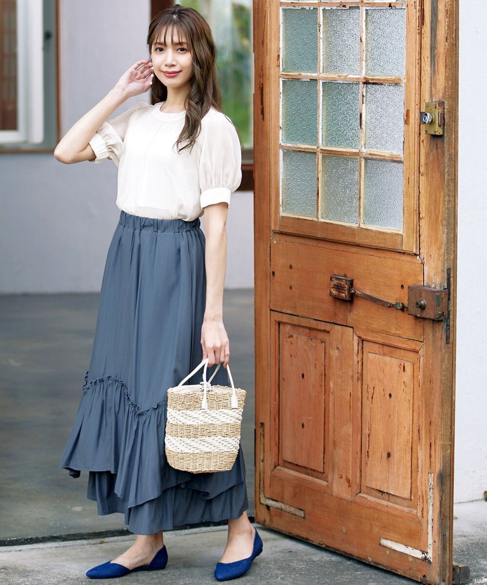 Tiaclasse 【洗える】ドビーシフォンパフスリーブブラウス 