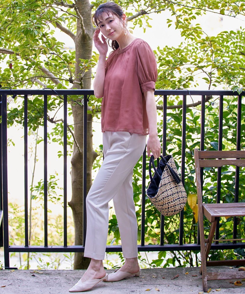 Tiaclasse 【洗える】ドビーシフォンパフスリーブブラウス 