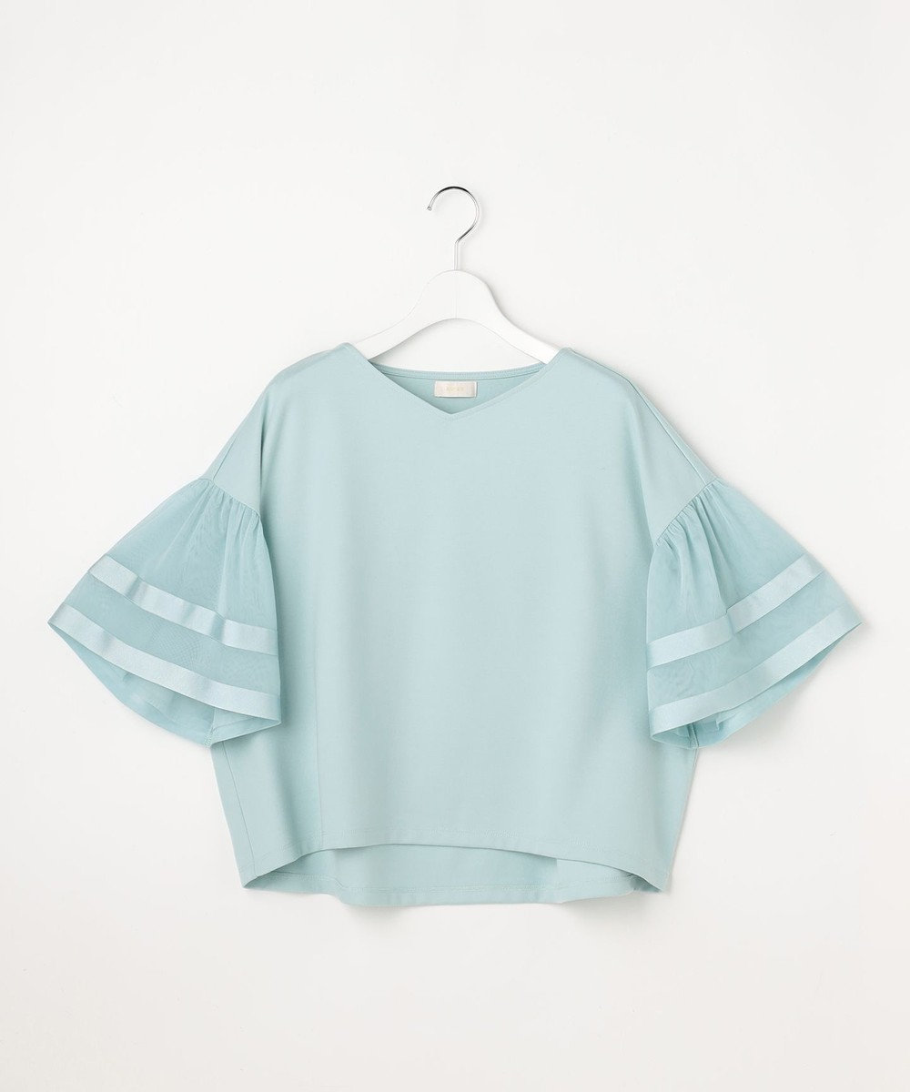 ANY SIS ゆるVネックチュールフリル袖 プルオーバー 