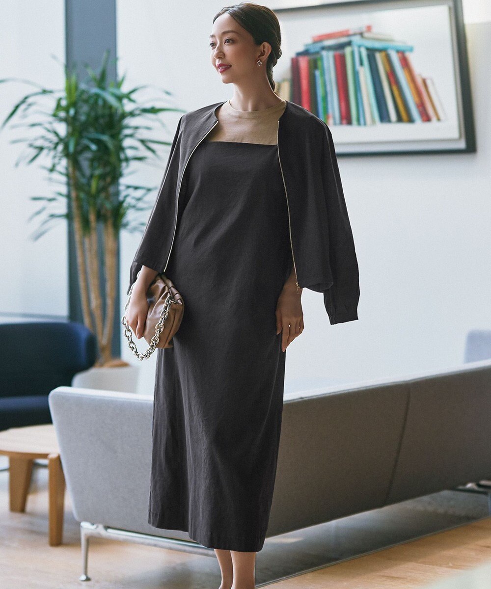 23区 【洗える】リネンレーヨンストレッチ  Iライン キャミソール ワンピース 