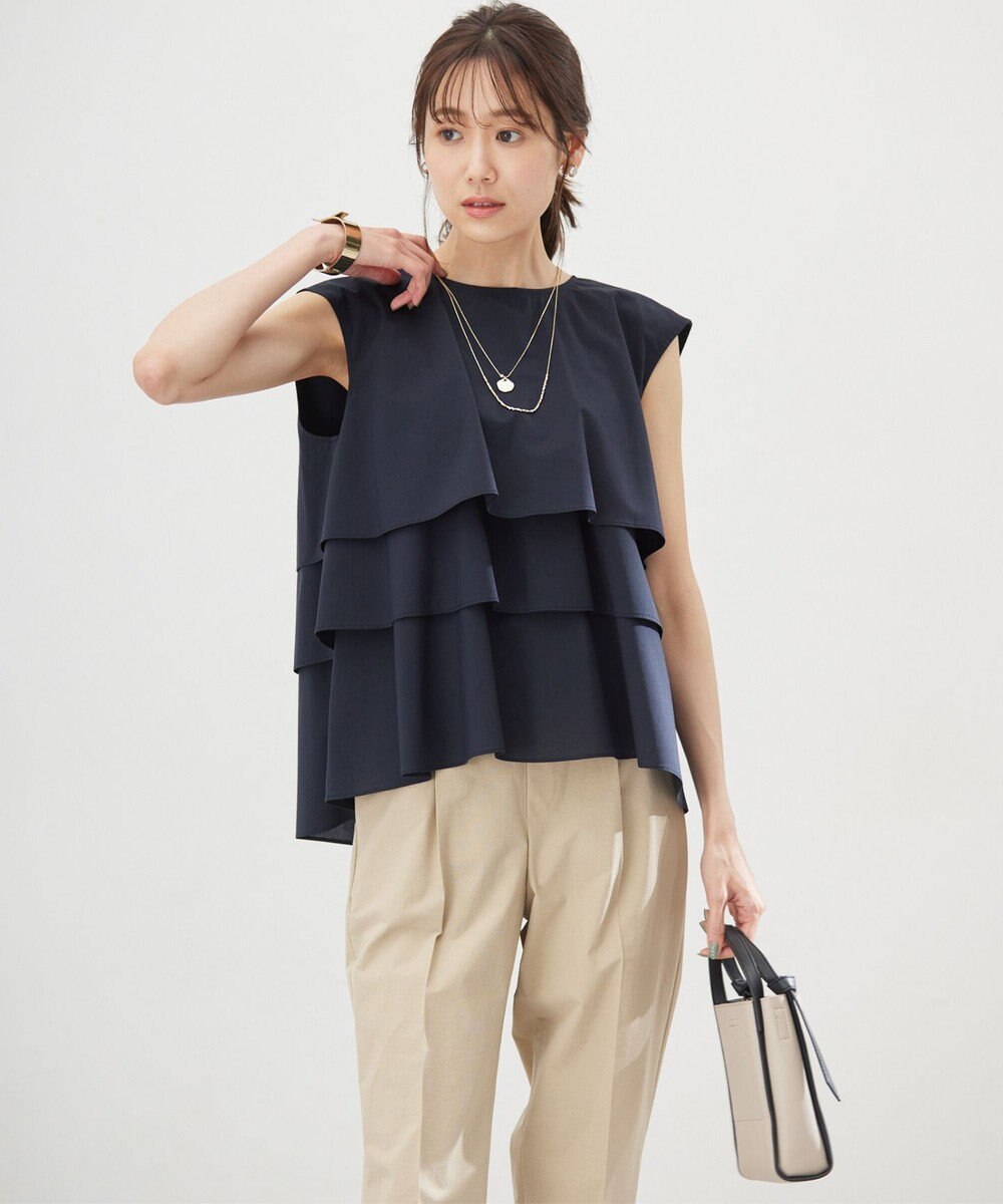 組曲 L 【WEB限定】コットンレーヨンシャーティングノースリーブ ブラウス 