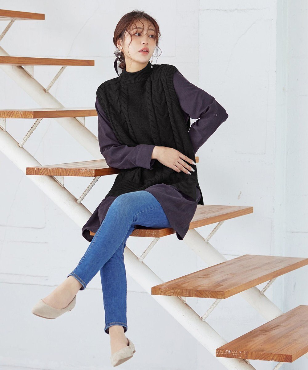 Tiaclasse 【洗える】ケーブル編みニットベスト 