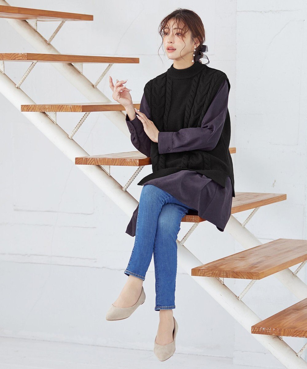 Tiaclasse 【洗える】ケーブル編みニットベスト 