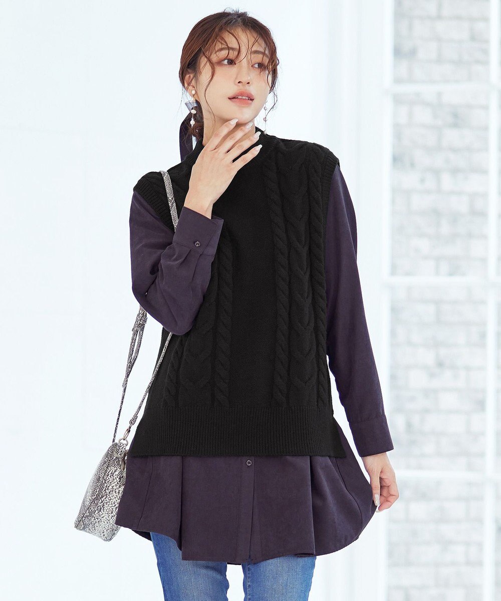 Tiaclasse 【洗える】ケーブル編みニットベスト 