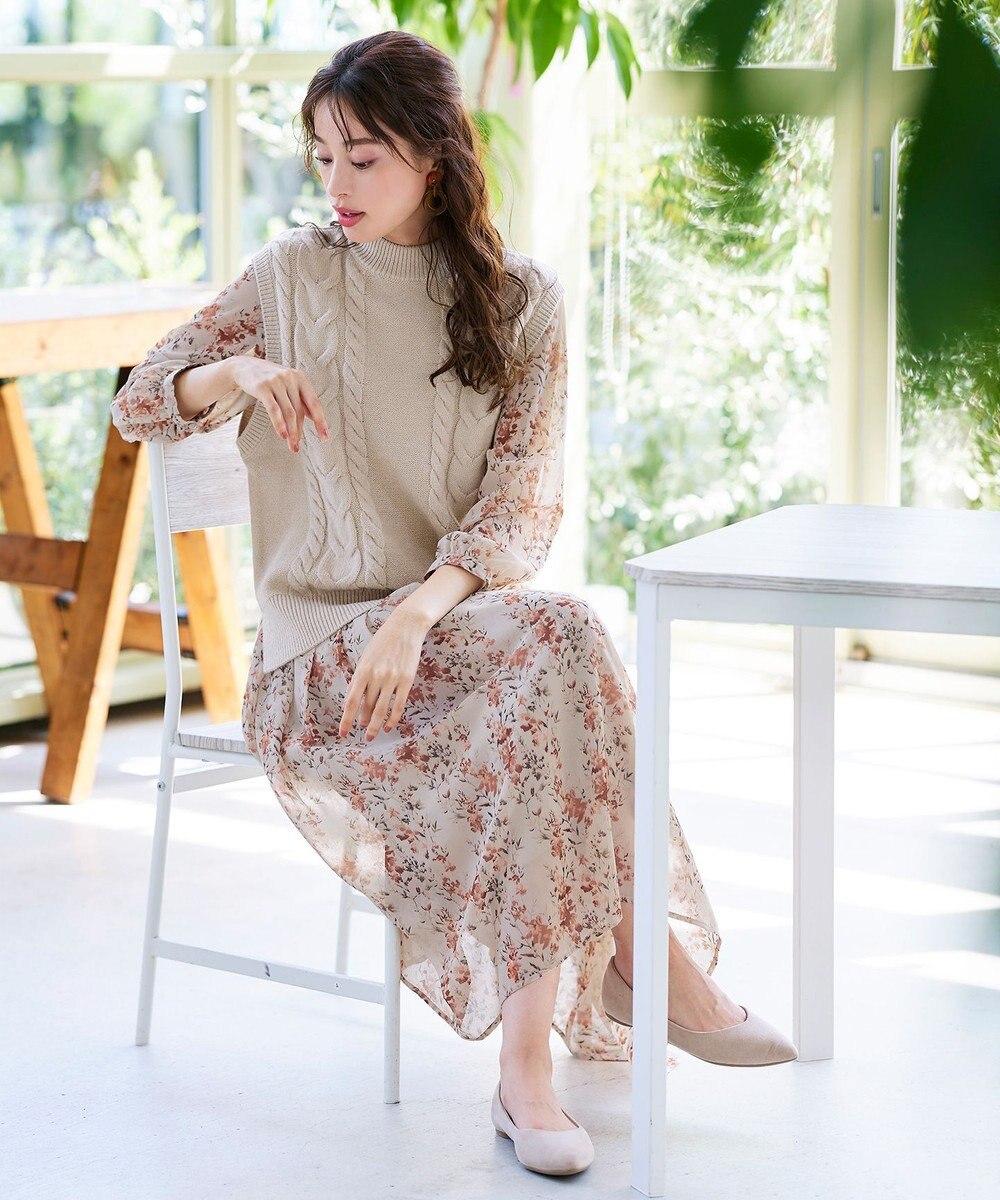 Tiaclasse 【洗える】ケーブル編みニットベスト 