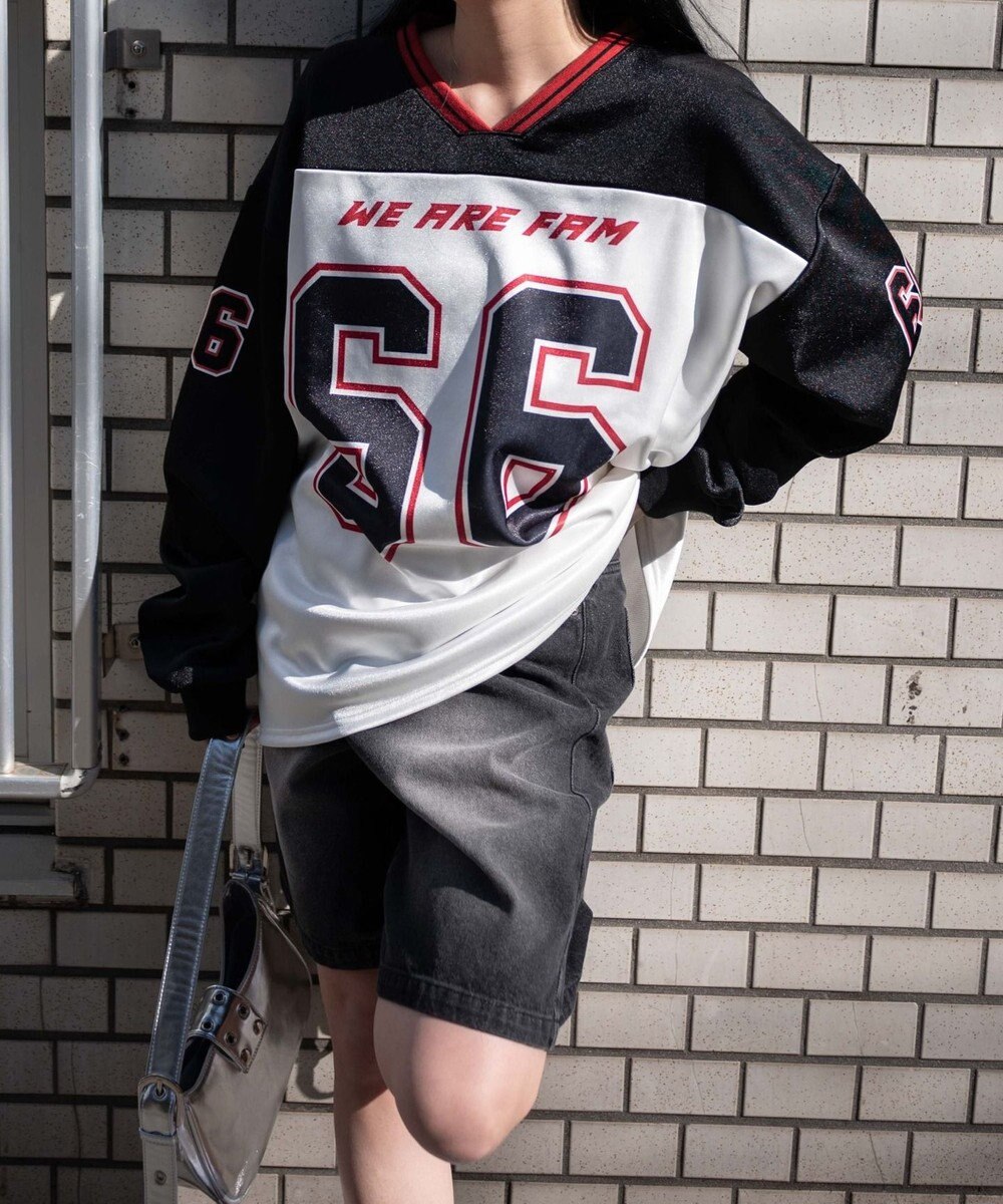 WEGO VネックナンバリングサテンBIGスウェット 