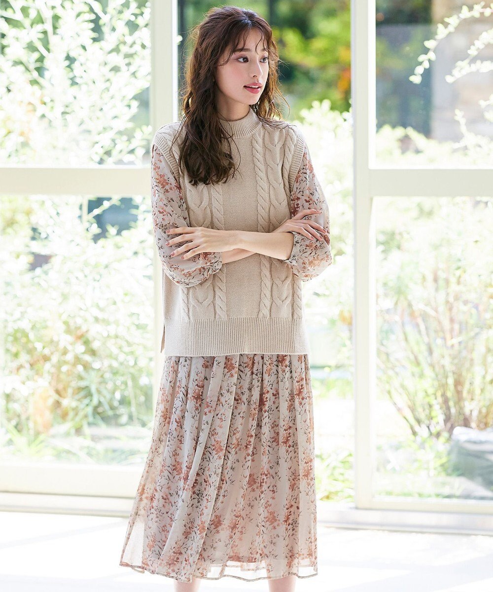 Tiaclasse 【洗える】ケーブル編みニットベスト 