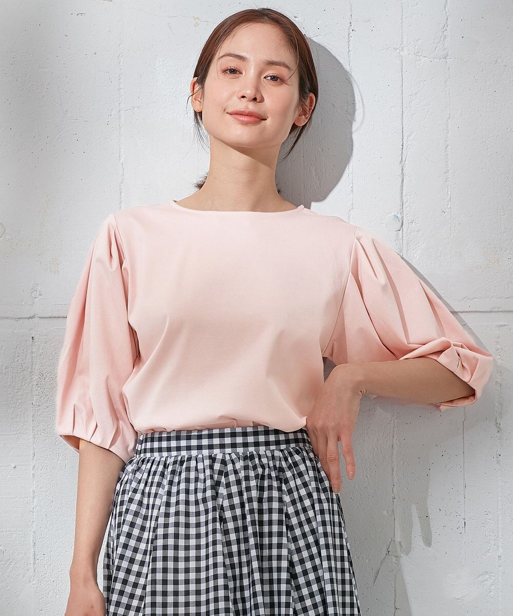 ANY 【WEB限定・接触冷感】シルケットスムース ギャザーパフスリーブトップス 