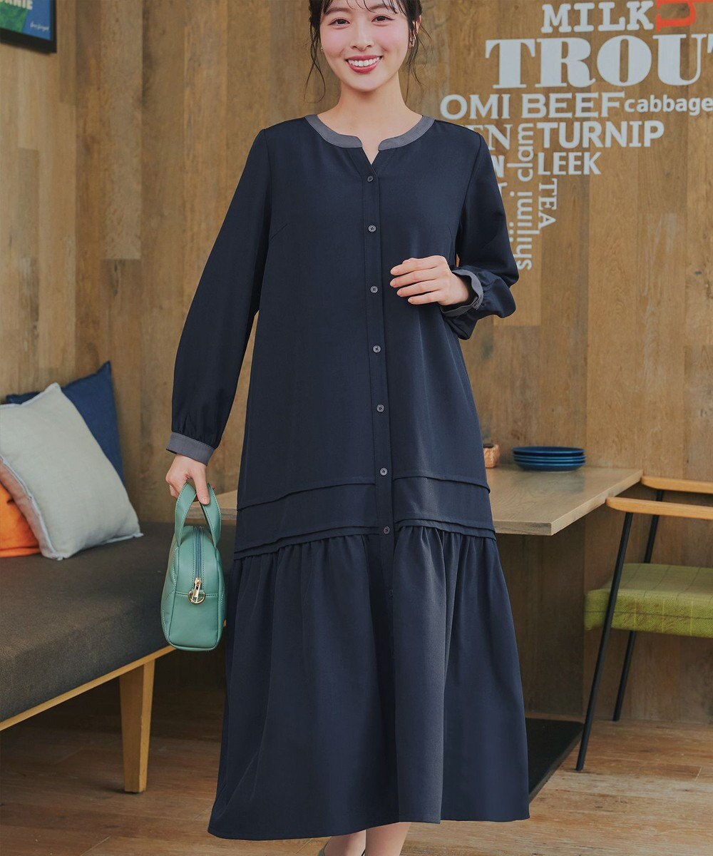 Tiaclasse L ピンタックギャザークレリックシャツワンピース 