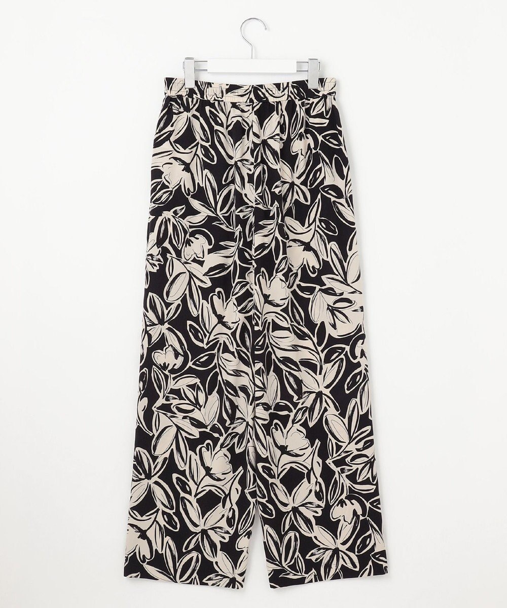 自由区 L 【カタログ掲載・ウエストゴム・洗える】モノトーンフラワープリントワイド パンツ 