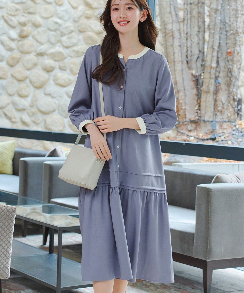 Tiaclasse L ピンタックギャザークレリックシャツワンピース 