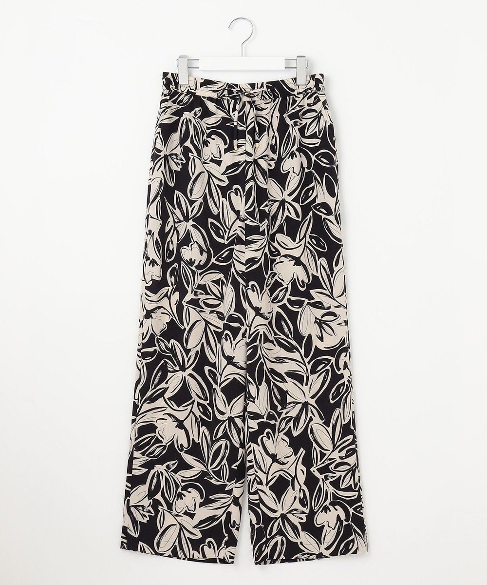 自由区 L 【カタログ掲載・ウエストゴム・洗える】モノトーンフラワープリントワイド パンツ 