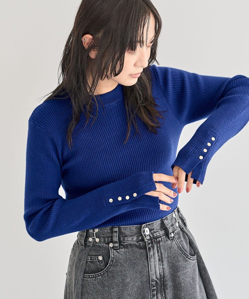 Green Parks もちやわ袖口釦リブニットプルオーバー 