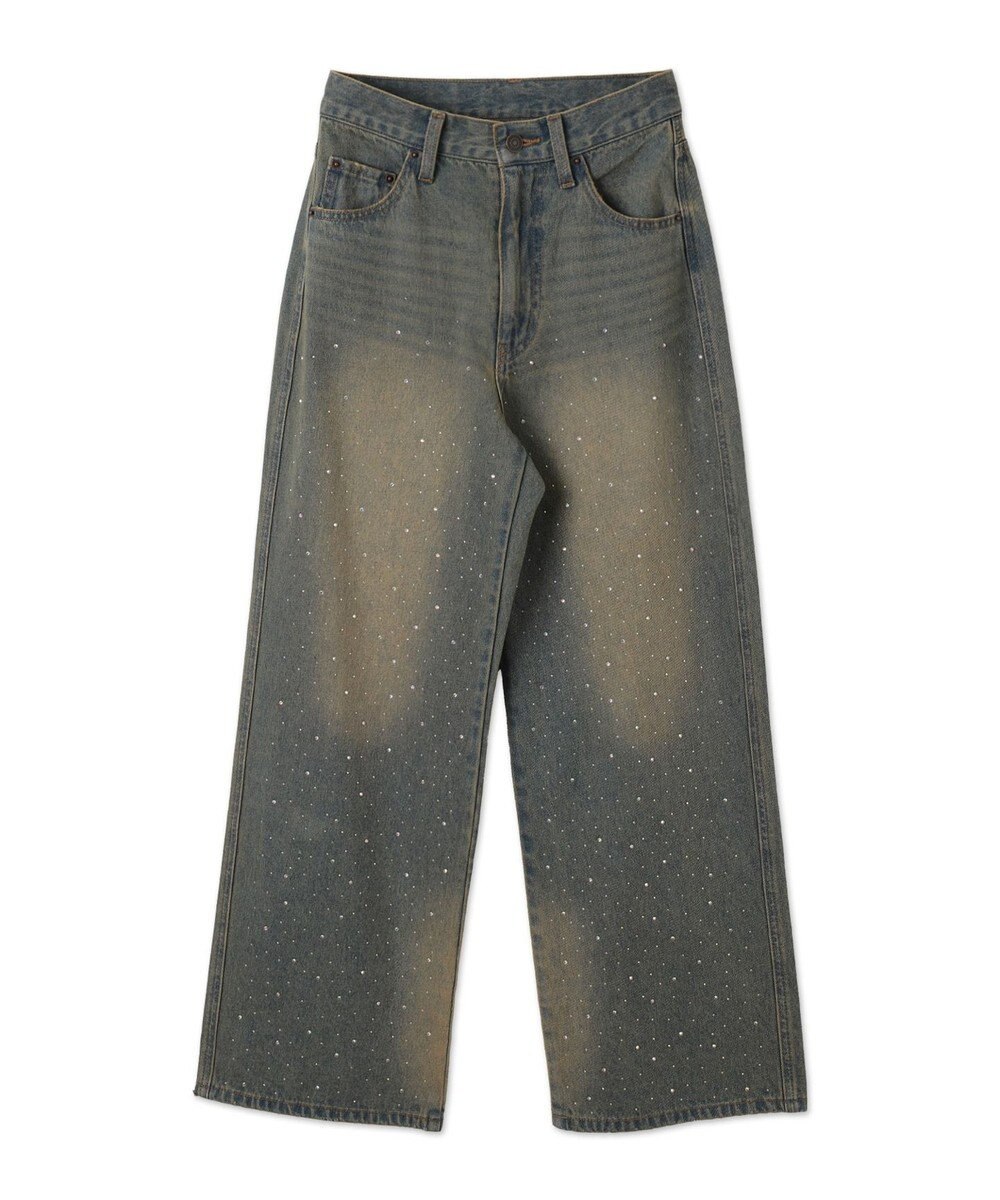 WEGO ラインストーンストレートデニムパンツ 