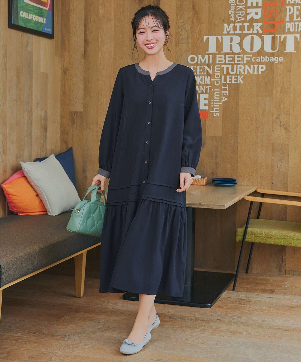 Tiaclasse L ピンタックギャザークレリックシャツワンピース 