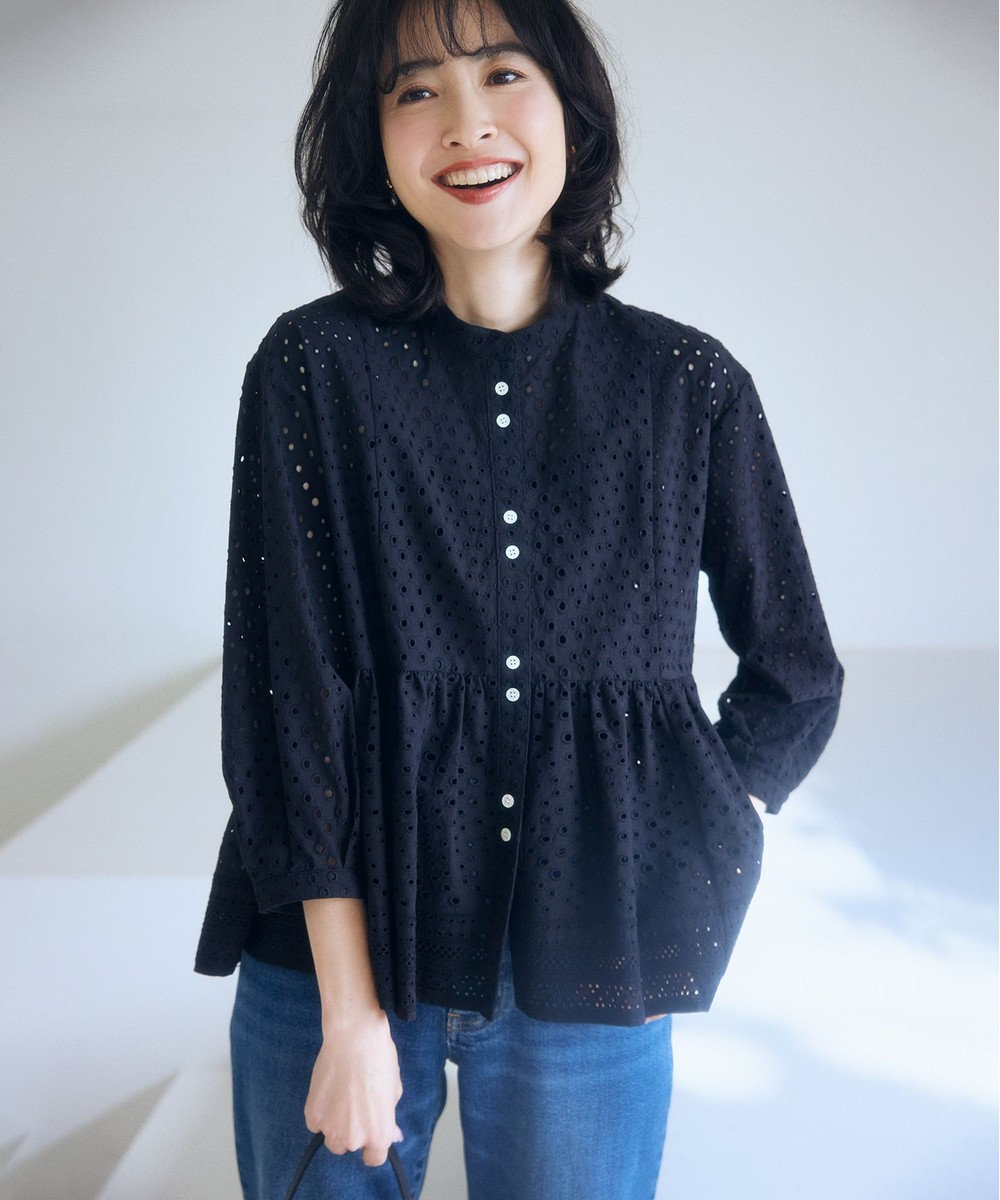 組曲 S エンブロイダリーレーススタンドネック ブラウス 