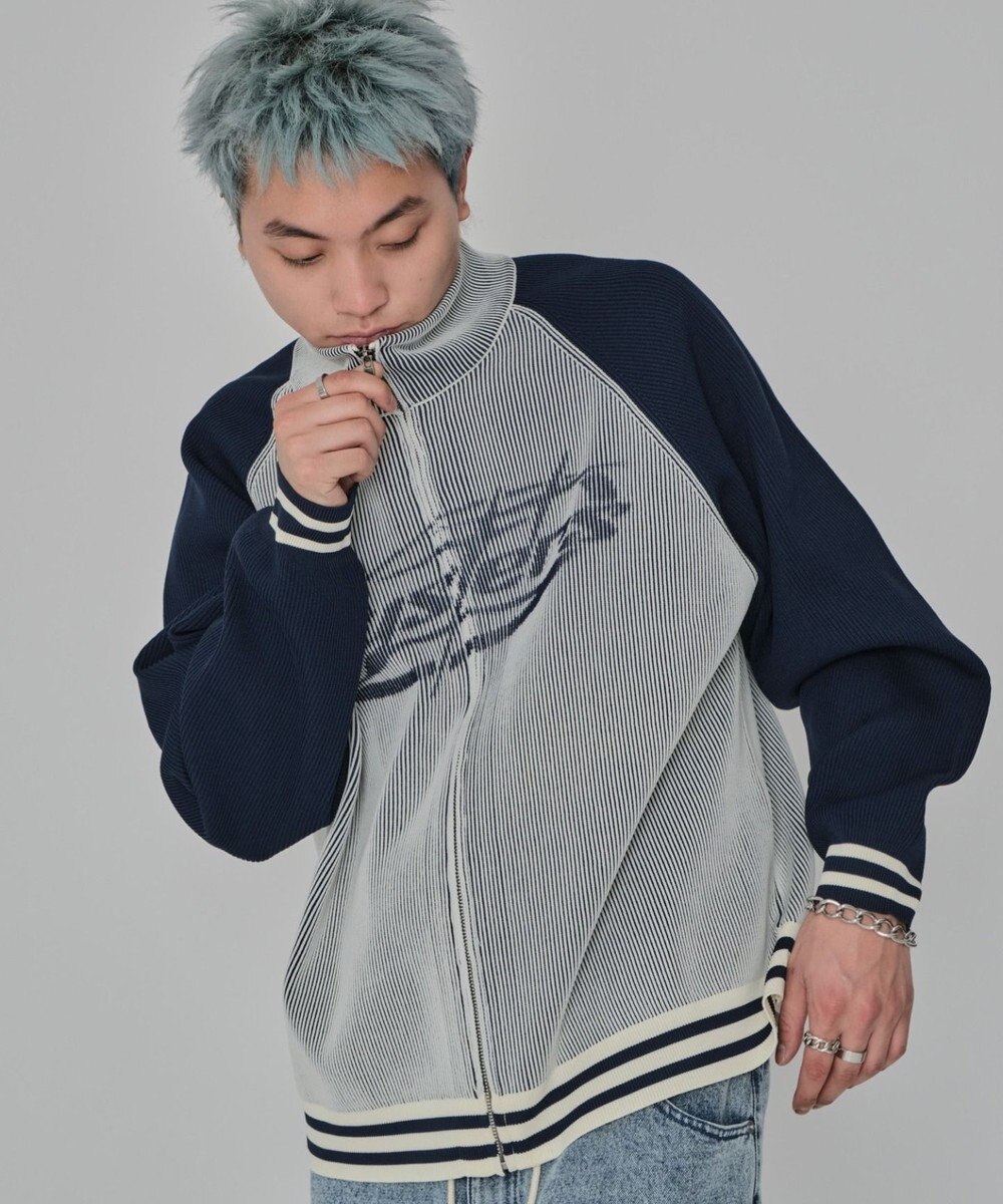 WEGO 【ユニセックス着用ITEM/MLサイズ展開】ラグラングラフィックニットブルゾン 