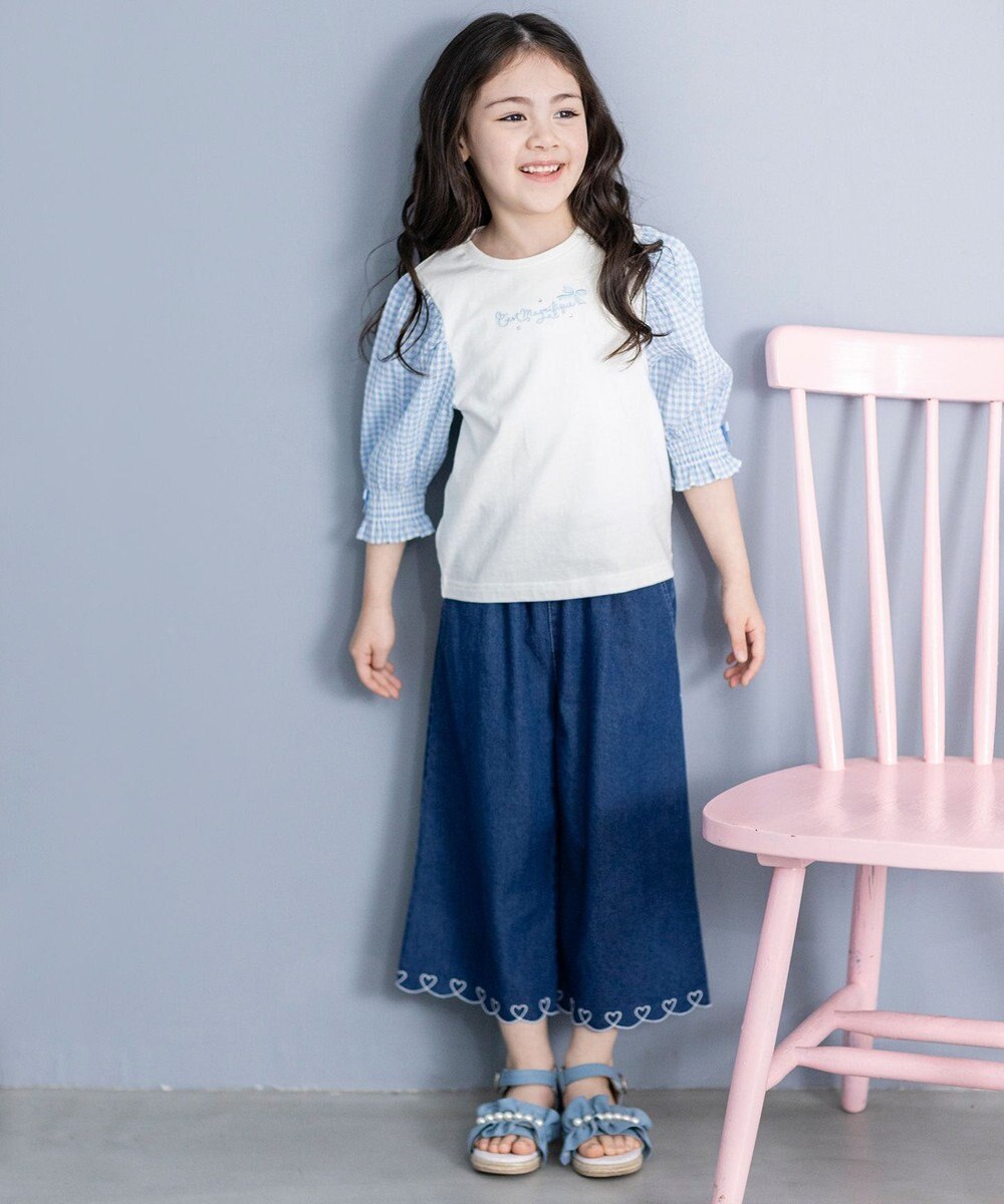 ANY KIDS 袖ギンガム 七分袖 Tシャツ 