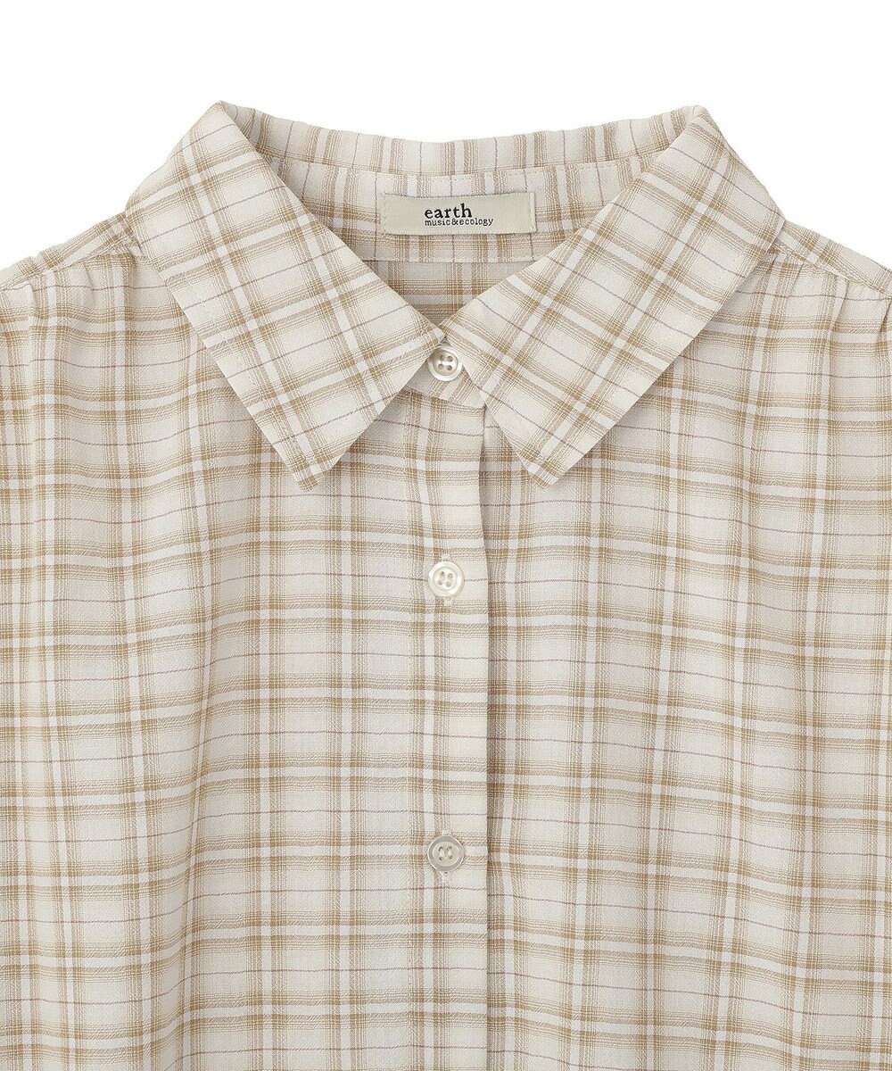 earth music&ecology シャーリングスリーブチェックシャツ 