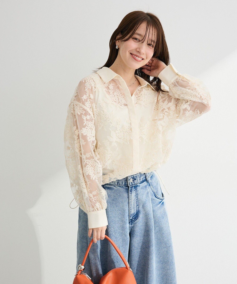 Green Parks オーガン刺繍比翼シャツ 