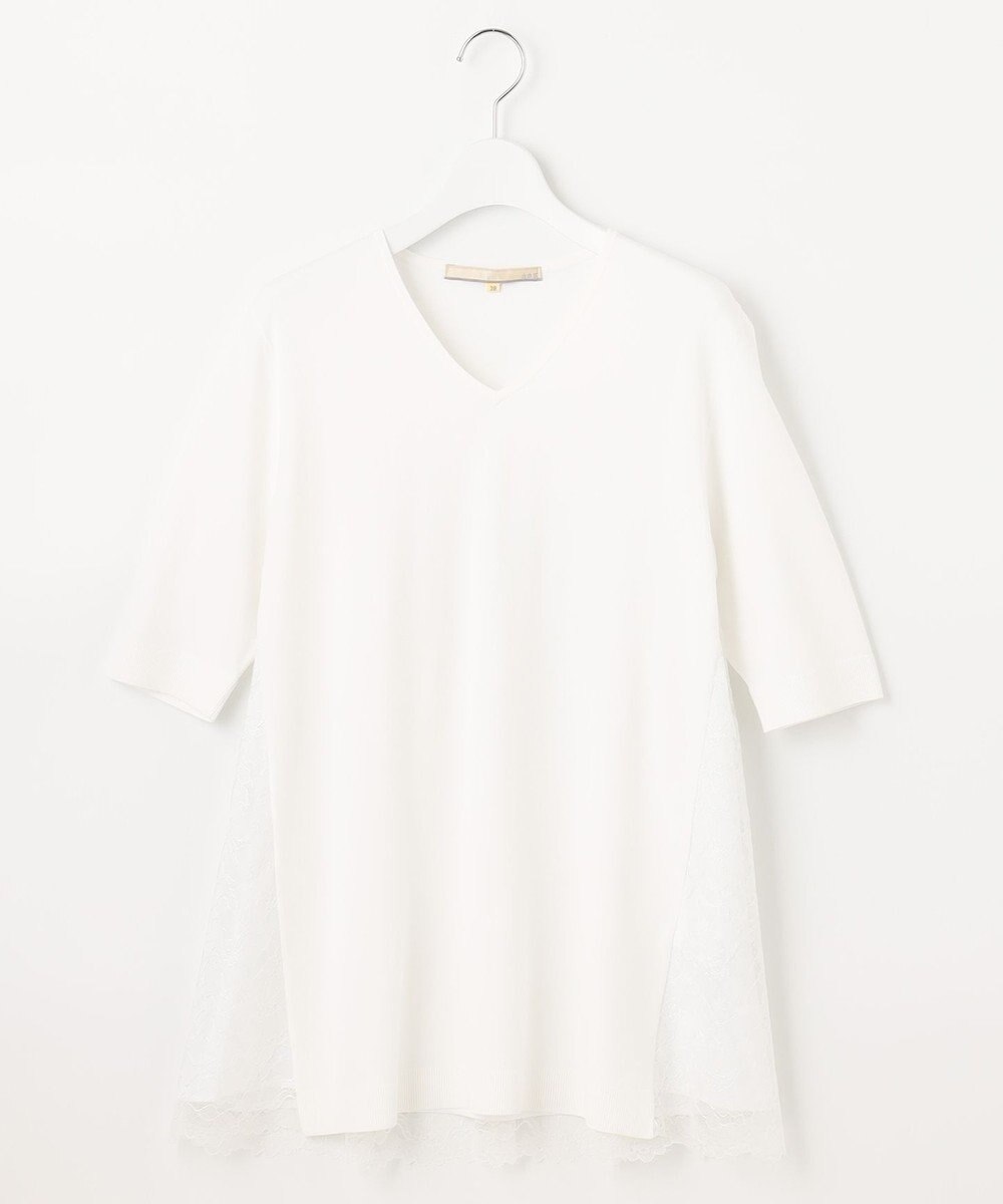 自由区 【洗える】クレープストレッチ バックレース ニット 