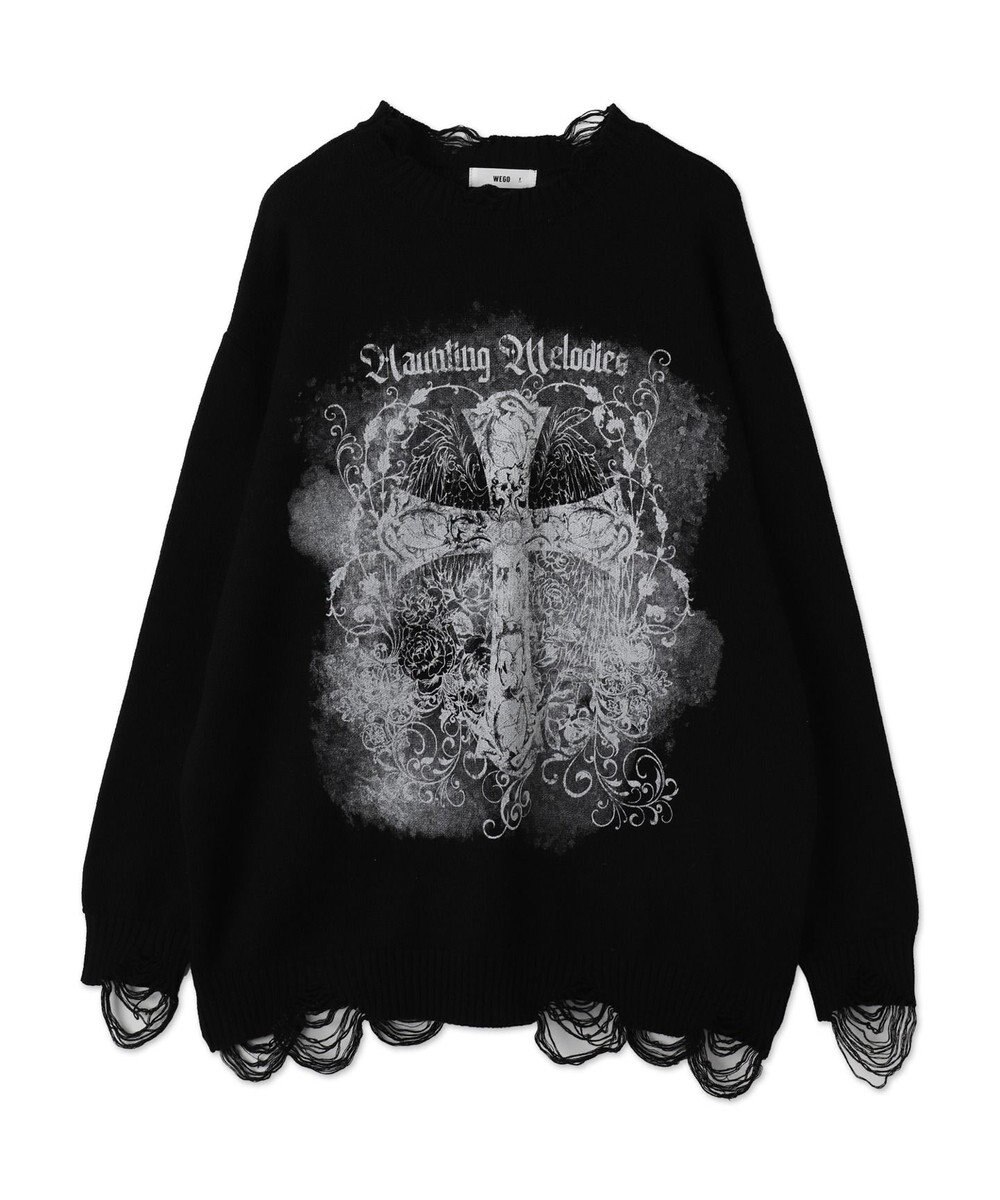 WEGO クラッシュBIGプリントニットプルオーバー 
