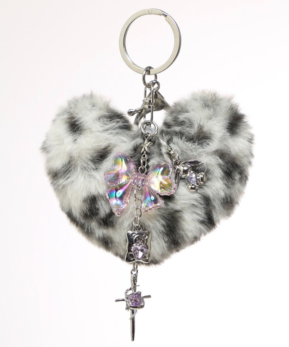 WEGO ファーハートビーズチャームキーホルダー 