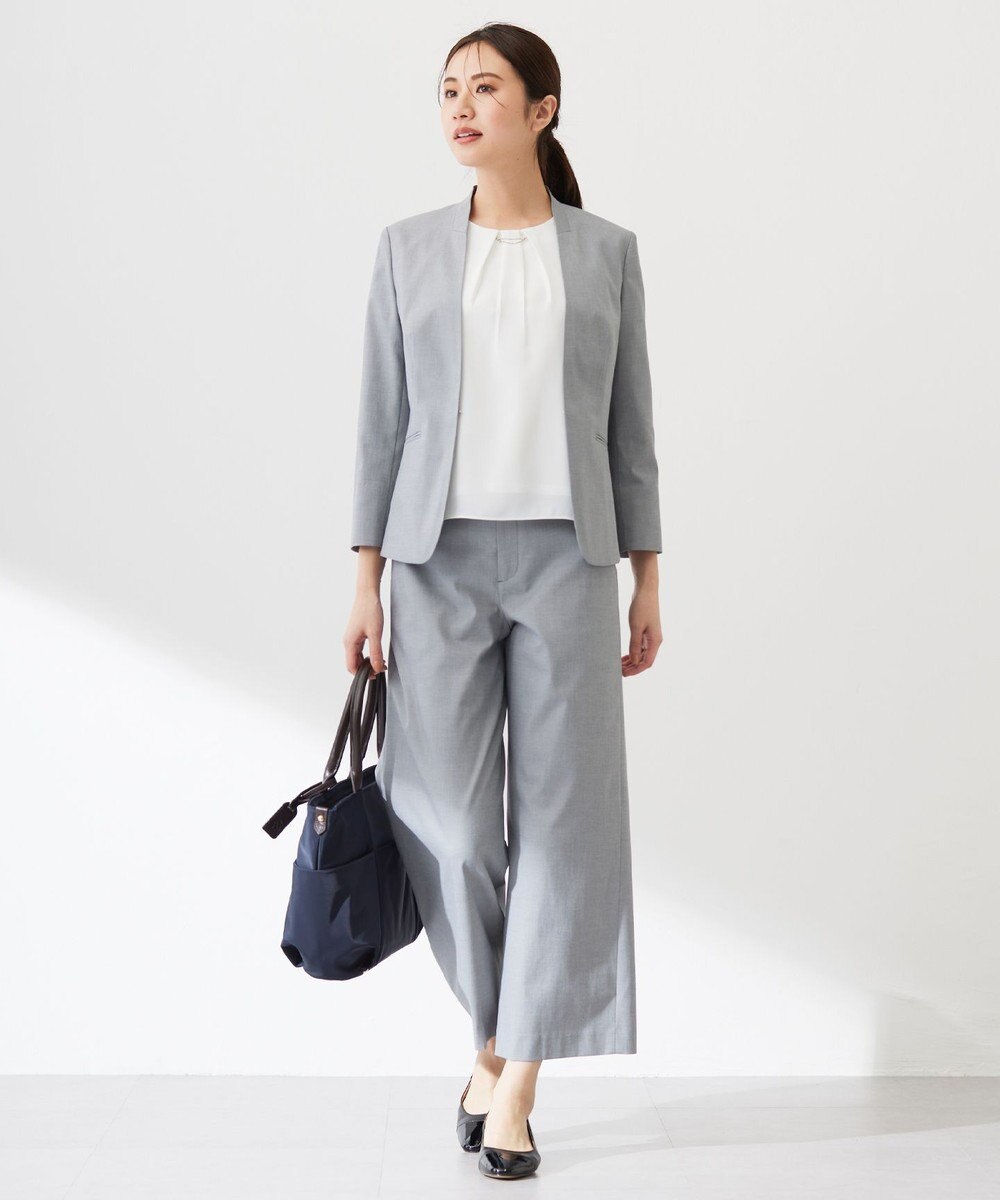 J.PRESS LADIES 【セットアップ対応・洗える・撥水・防汚】コットンFITTYシャーク ノーカラー ジャケット 