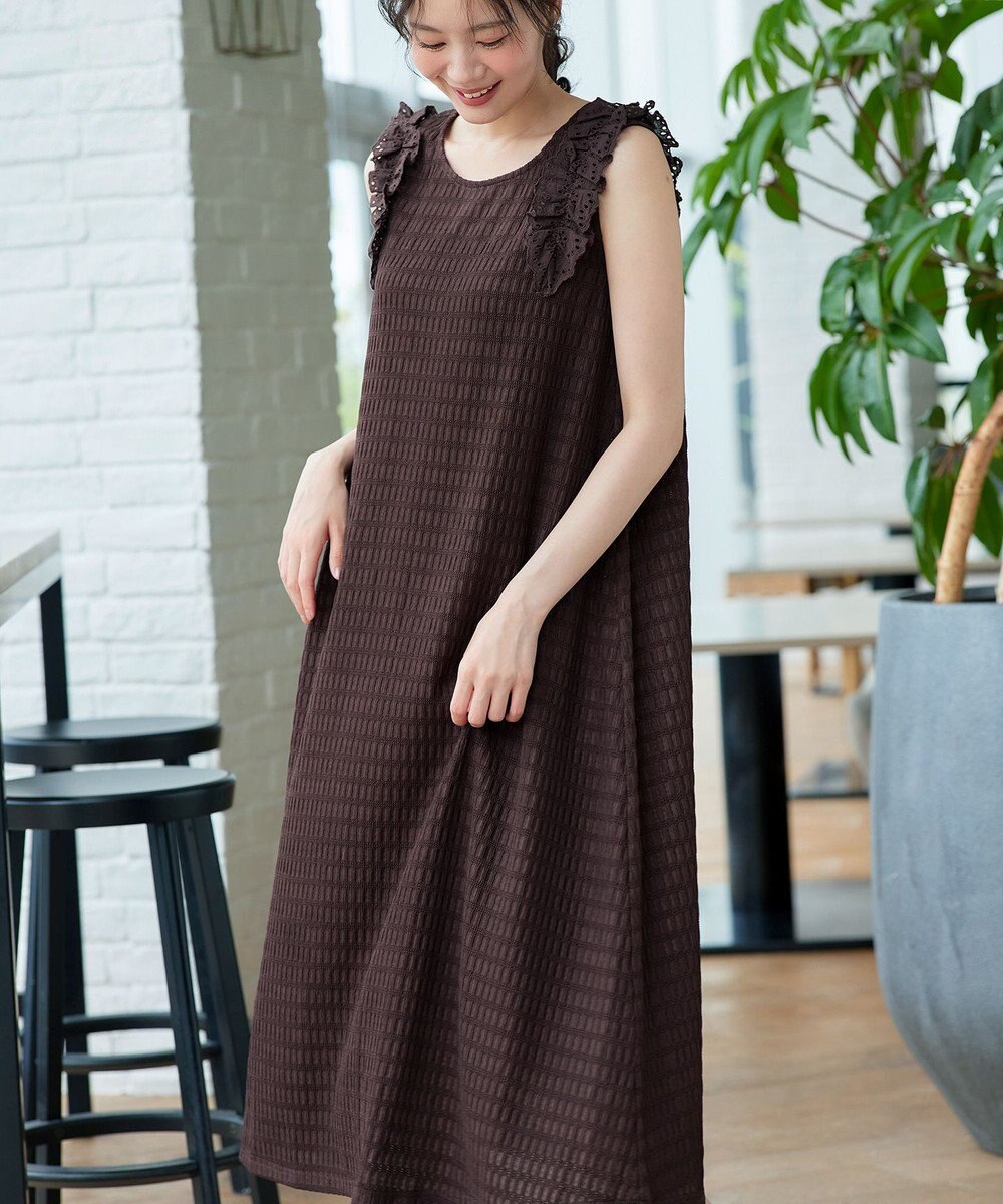 Tiaclasse L チェック柄カットソーレースコンビワンピース 