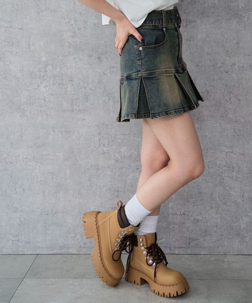 WEGO ベルト付デニムプリーツスカパン 