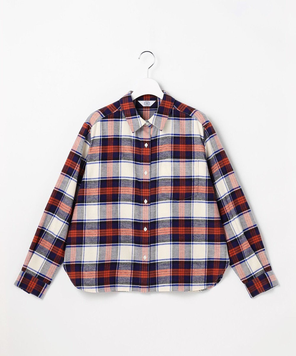 J.PRESS LADIES コットン起毛タータンチェック ショート丈 シャツ ブラウス 