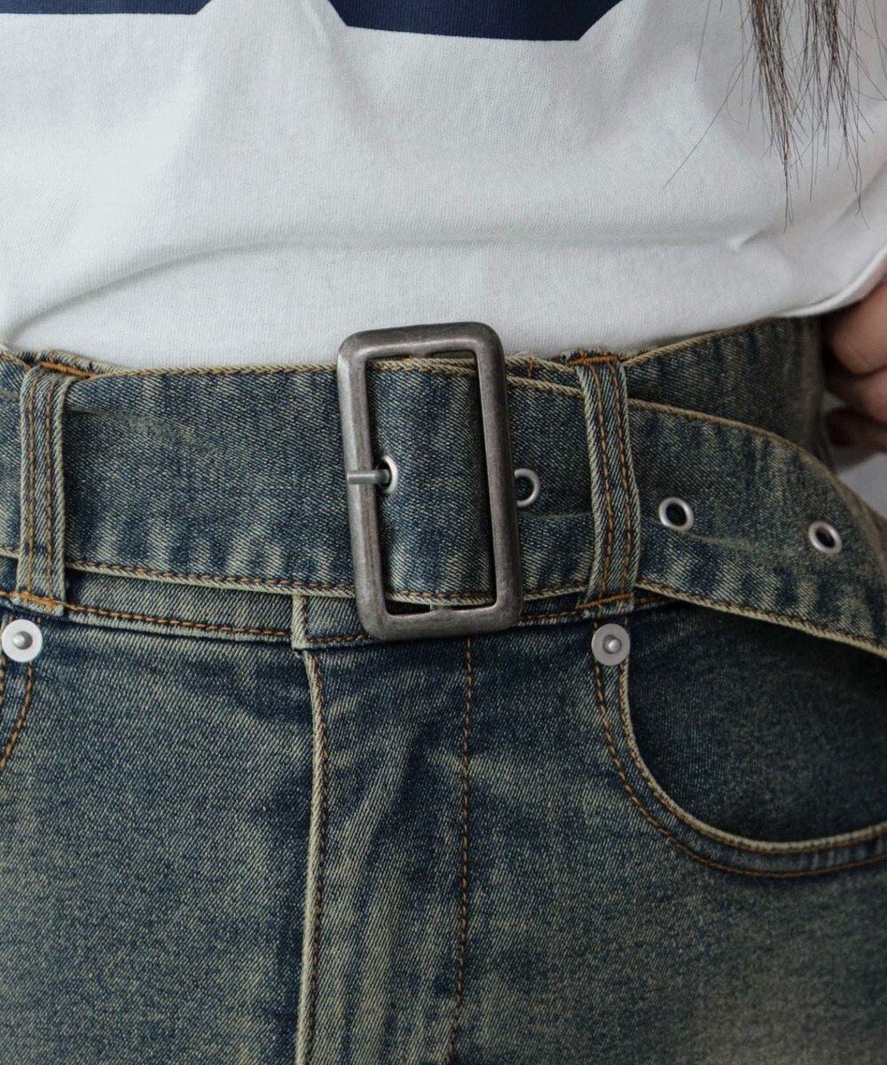 WEGO ベルト付デニムプリーツスカパン 